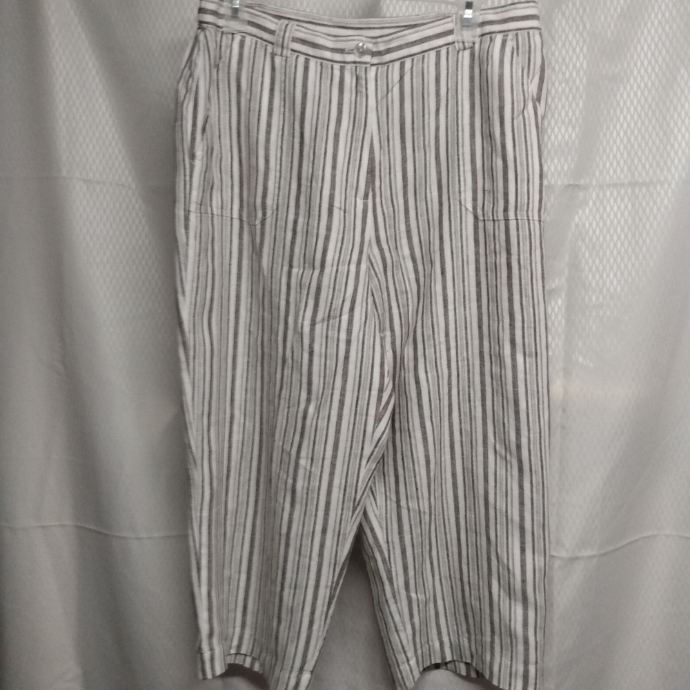 JM Petite Collection Capri 14P, Tan, Brown, Green Strip Linen, pre-owned